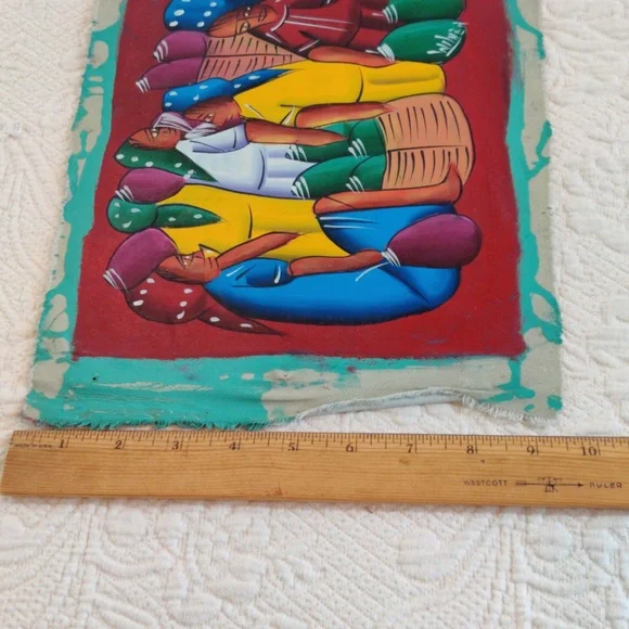 Vintage Wilner Haitian Island Market Oil Painting On Canvas From 1970s, Signed